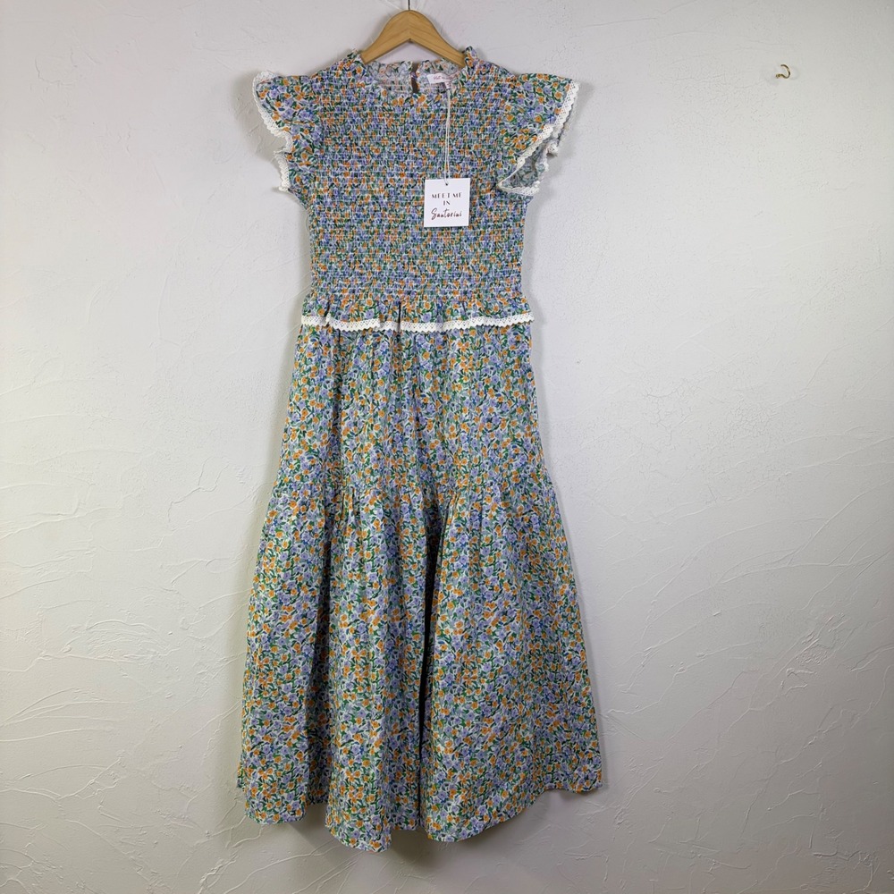 Meet Me In Santorini Floral Smocked Maxi Dress L Cotton Ruffle Tiered Cottage